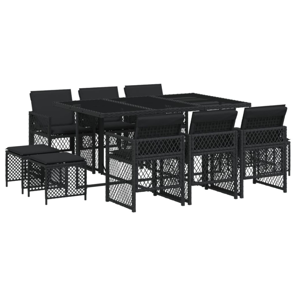 Set de comedor jardín 11 pzas con cojines ratán sintético