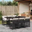 Set de comedor de jardín 7 pzas y cojines ratán sintético negro