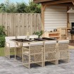 Set comedor de jardín 7 pzas con cojines ratán sintético beige