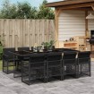 Set de comedor de jardín 9 pzas y cojines ratán sintético negro