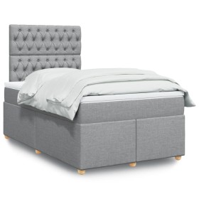 Cama box spring con colchón tela gris claro 120x200