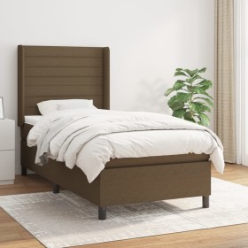 Cama box spring con colchón tela marrón oscuro 100x200
