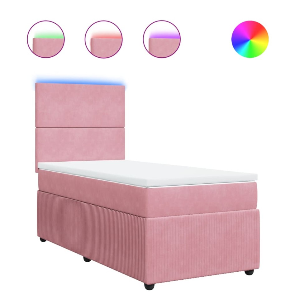 Cama box spring con colchón terciopelo rosa 80x200