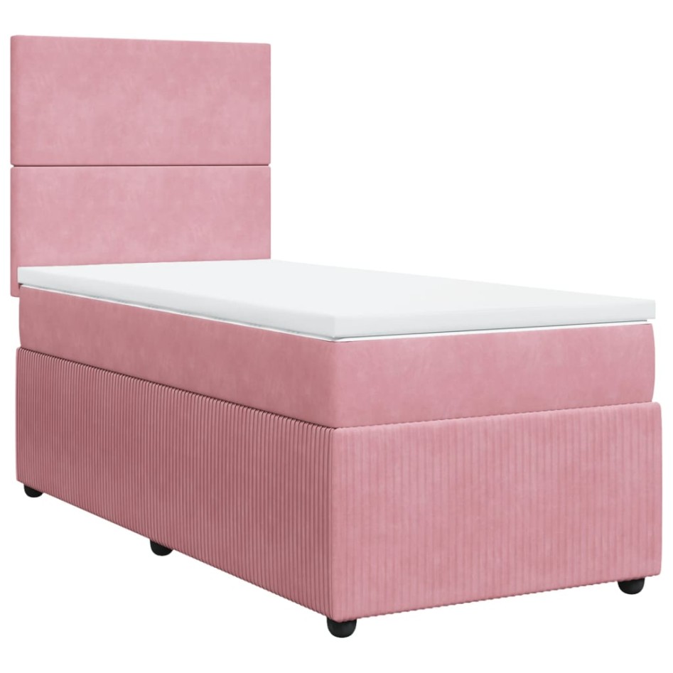 Cama box spring con colchón terciopelo rosa 80x200