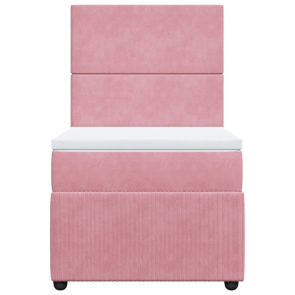 Cama box spring con colchón terciopelo rosa 80x200