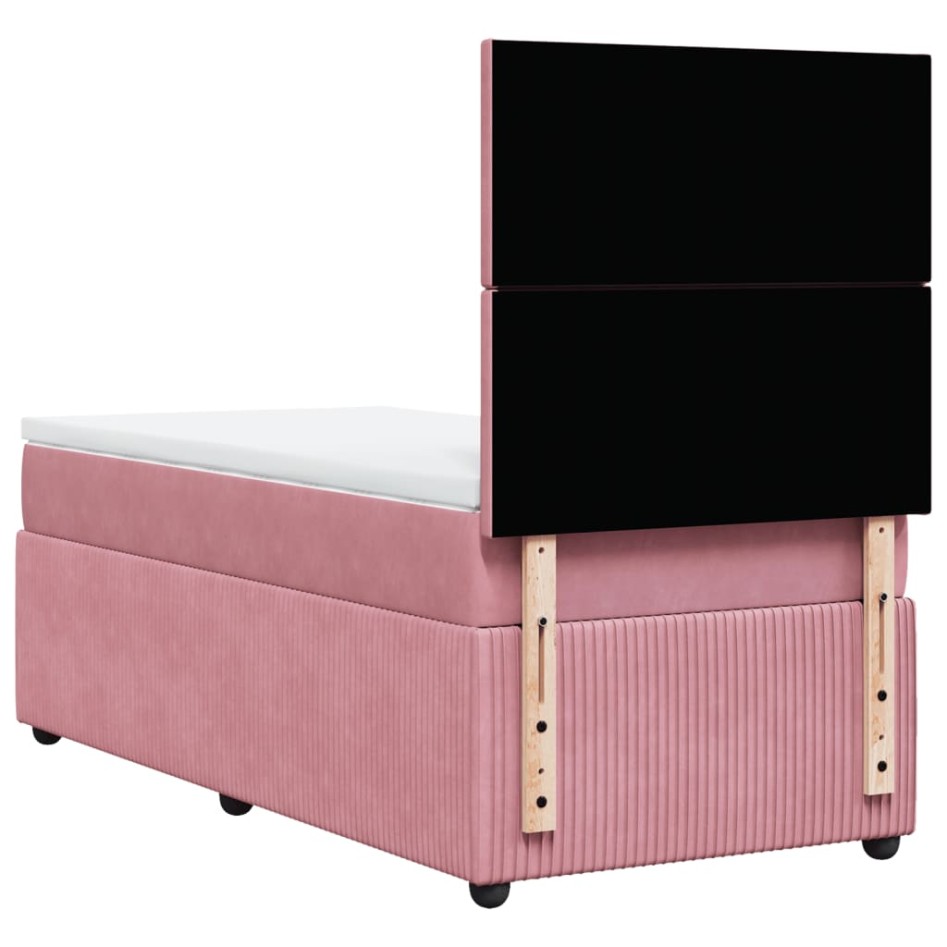 Cama box spring con colchón terciopelo rosa 80x200