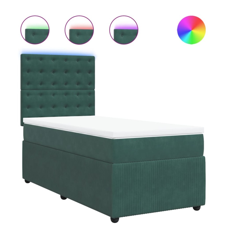 Cama box spring con colchón terciopelo verde oscuro 80x200