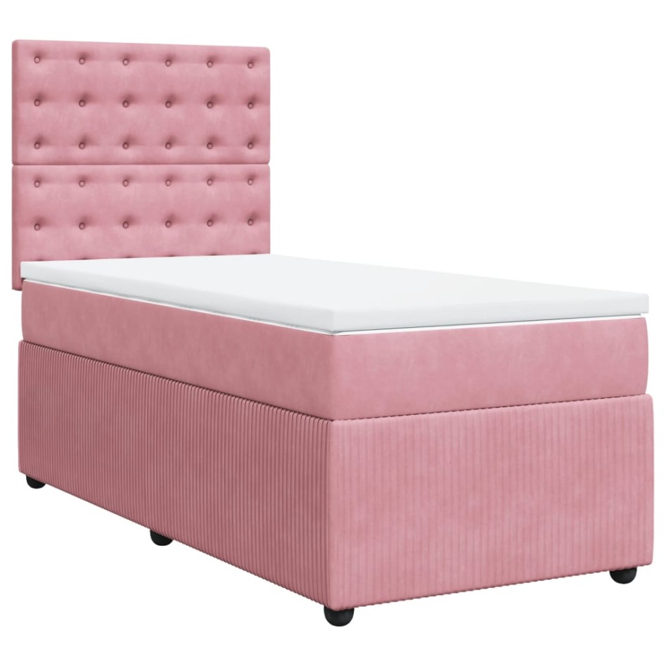 Cama box spring con colchón terciopelo rosa 80x200