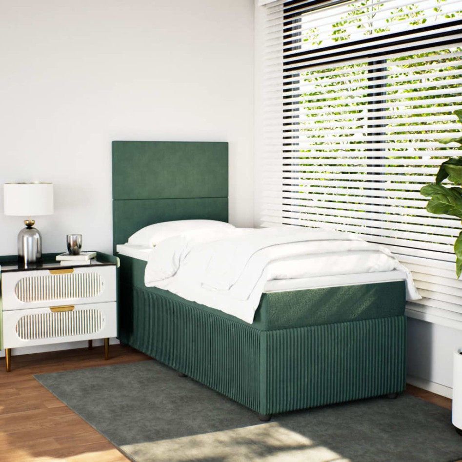 Cama box spring con colchón terciopelo verde oscuro 90x190
