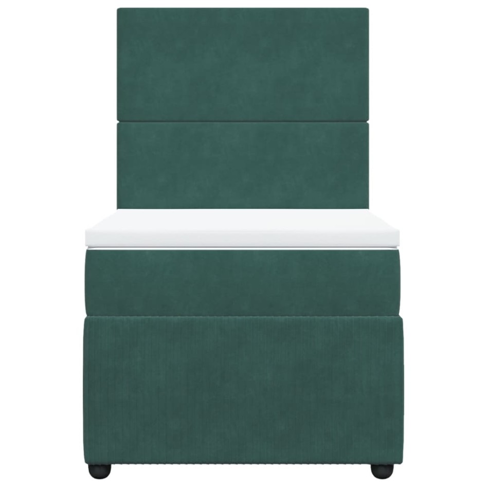 Cama box spring con colchón terciopelo verde oscuro 90x190