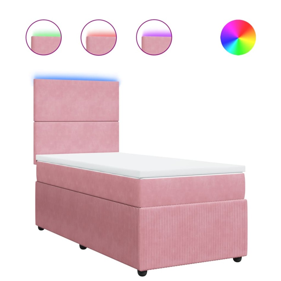 Cama box spring con colchón terciopelo rosa 90x190