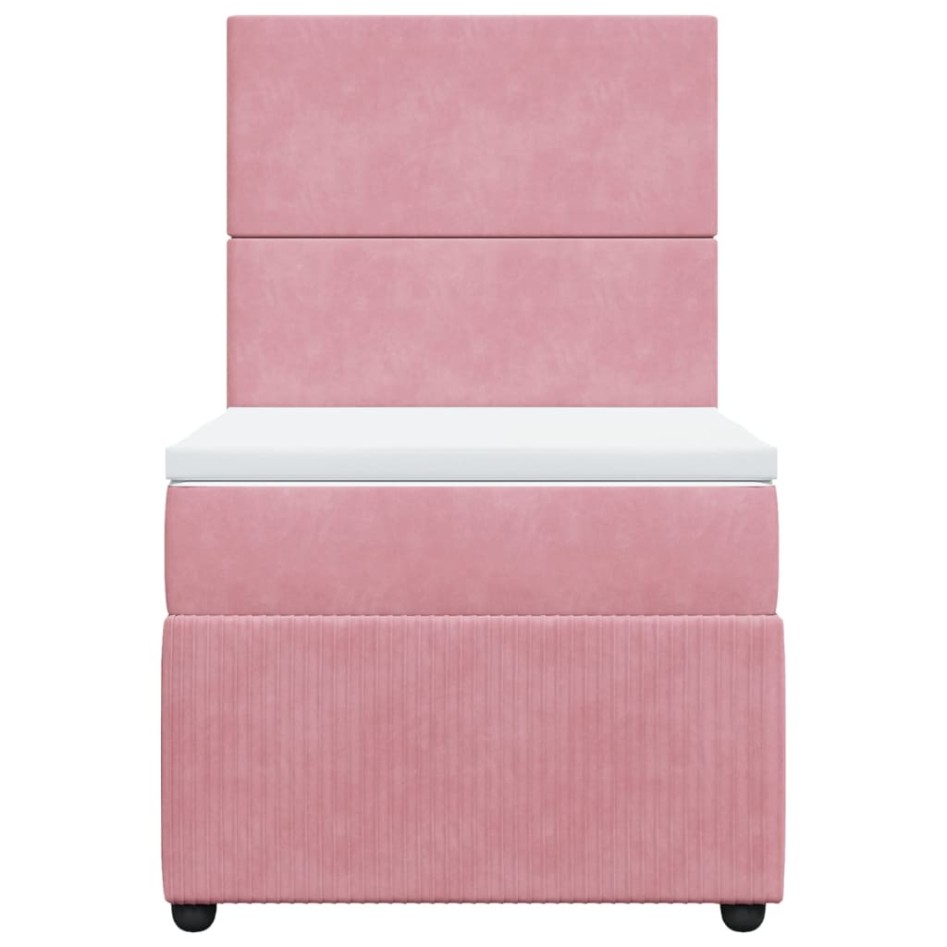 Cama box spring con colchón terciopelo rosa 90x190