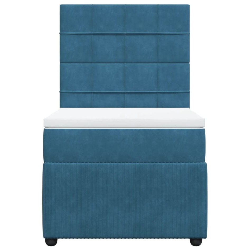 Cama box spring con colchón terciopelo azul 90x190