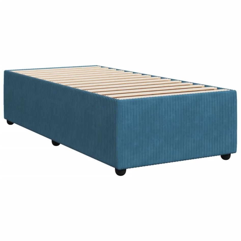 Cama box spring con colchón terciopelo azul 90x190