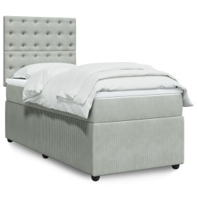 Cama box spring con colchón terciopelo gris claro 90x190