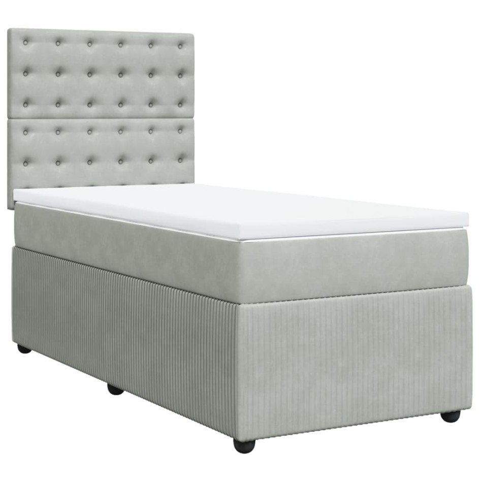 Cama box spring con colchón terciopelo gris claro 90x190