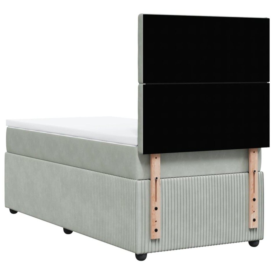 Cama box spring con colchón terciopelo gris claro 90x190