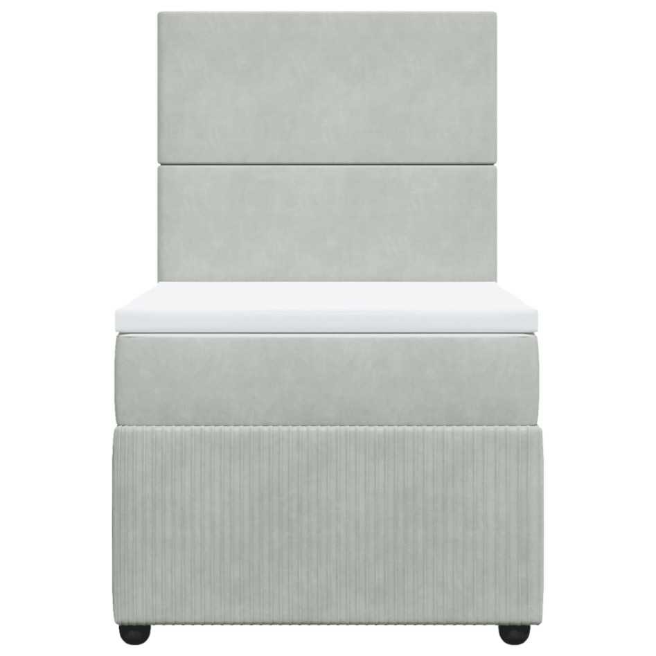 Cama box spring con colchón terciopelo gris claro 90x190