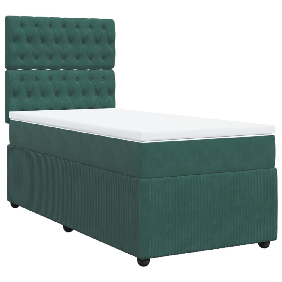 Cama box spring con colchón terciopelo verde oscuro 90x200