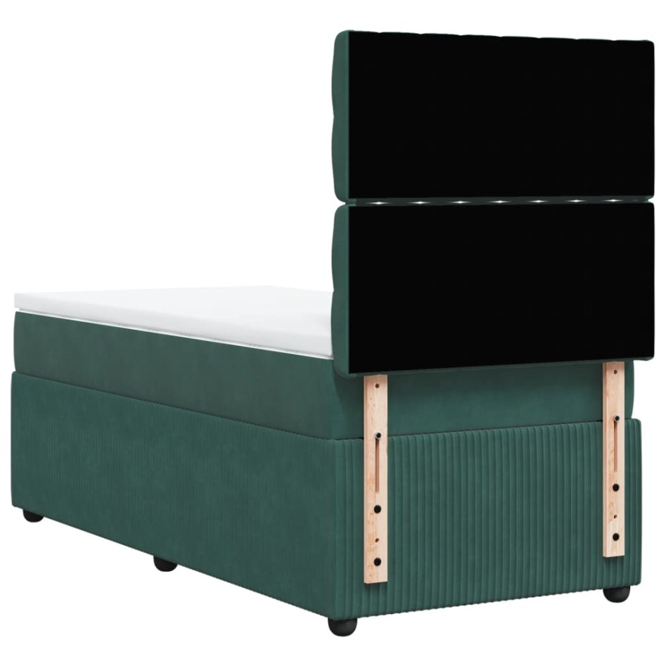 Cama box spring con colchón terciopelo verde oscuro 90x200