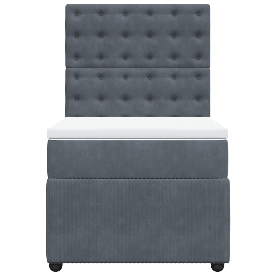 Cama box spring con colchón terciopelo gris oscuro 90x200