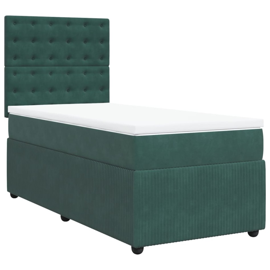 Cama box spring con colchón terciopelo verde oscuro 90x200