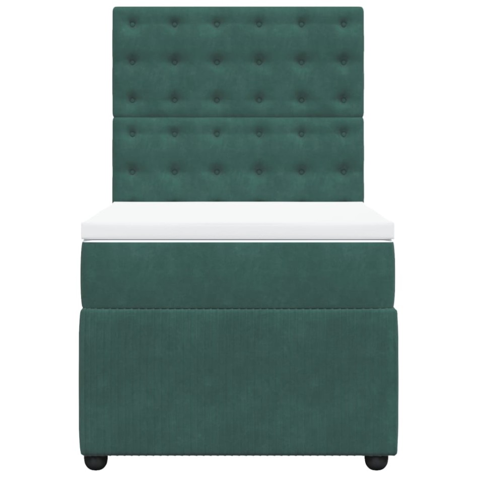 Cama box spring con colchón terciopelo verde oscuro 90x200