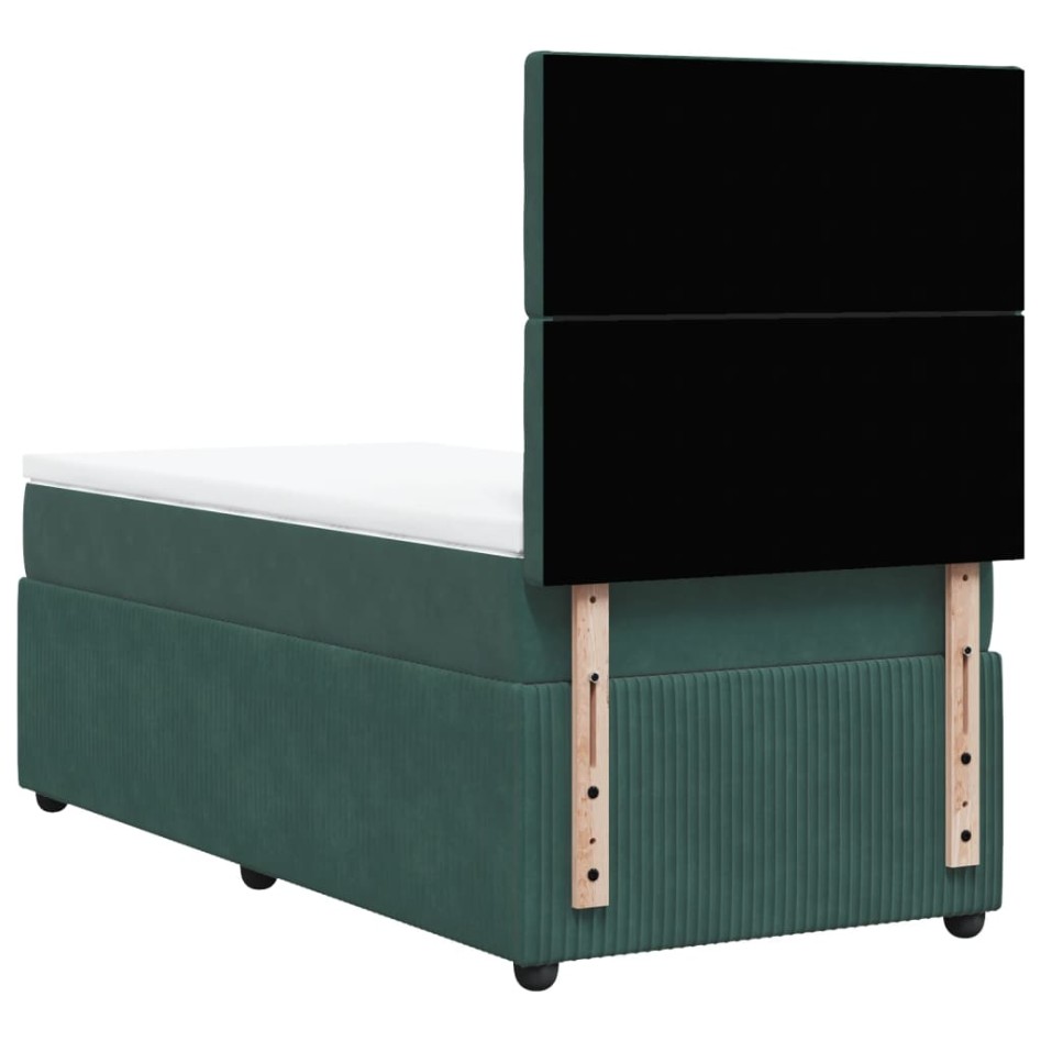Cama box spring con colchón terciopelo verde oscuro 90x200