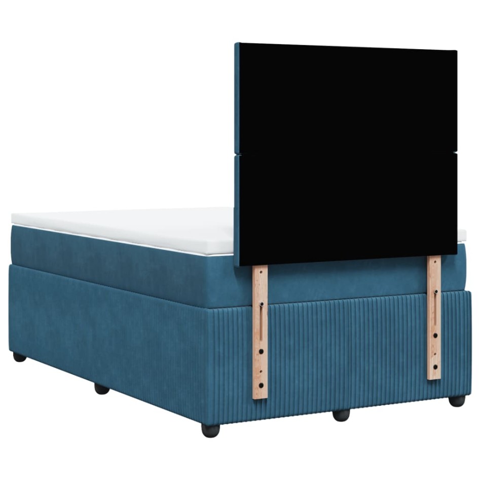 Cama box spring con colchón terciopelo azul 120x200