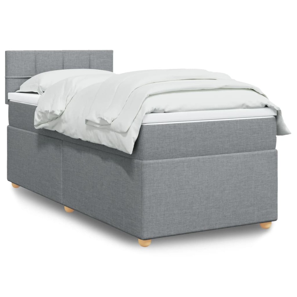 Cama box spring con colchón tela gris claro 90x190