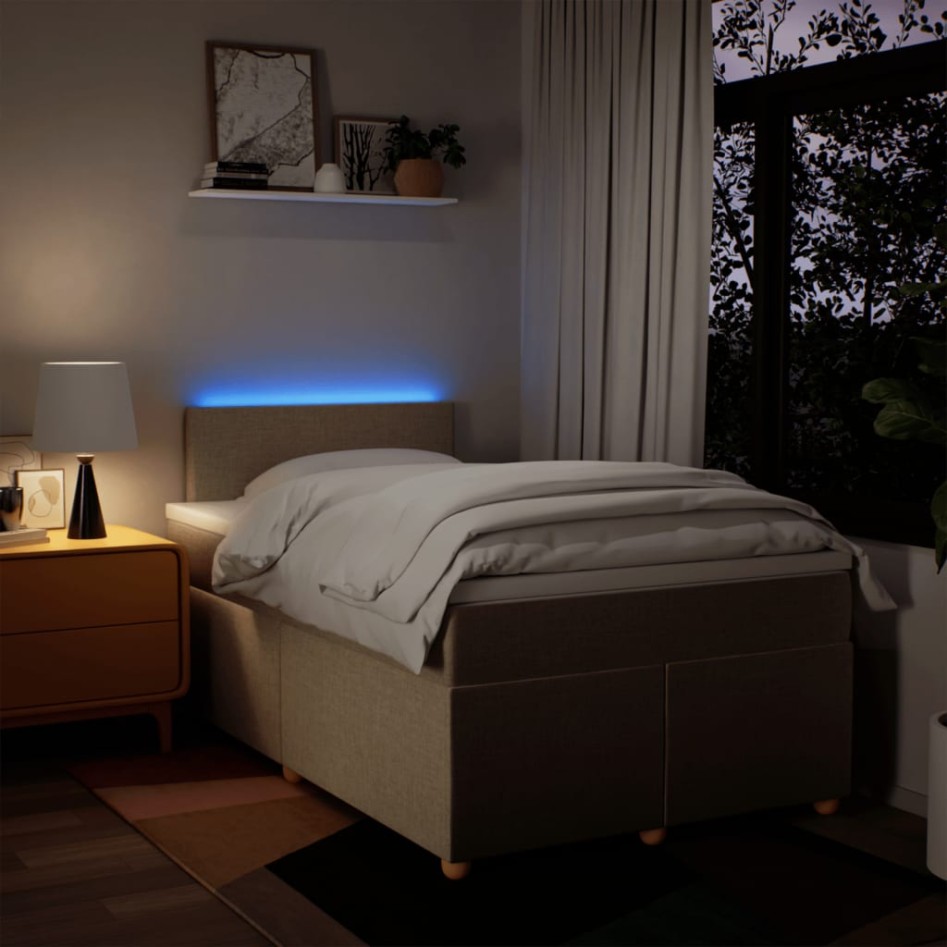 Cama box spring con colchón tela color crema 120x200