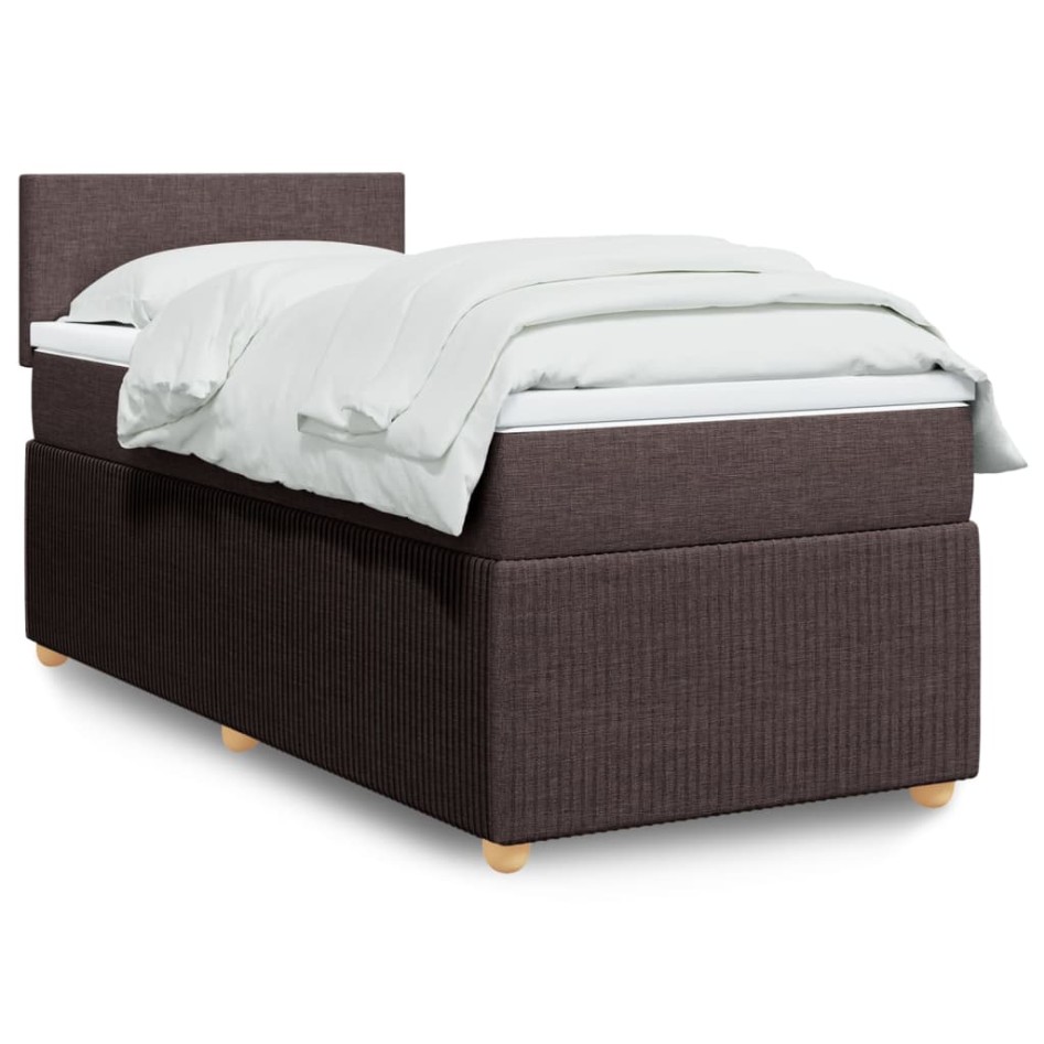 Cama box spring con colchón tela marrón oscuro 90x190