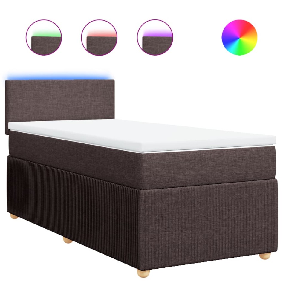 Cama box spring con colchón tela marrón oscuro 90x190