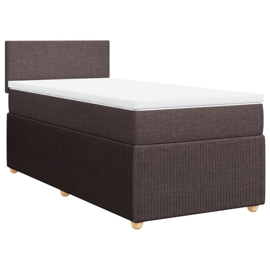 Cama box spring con colchón tela marrón oscuro 90x190