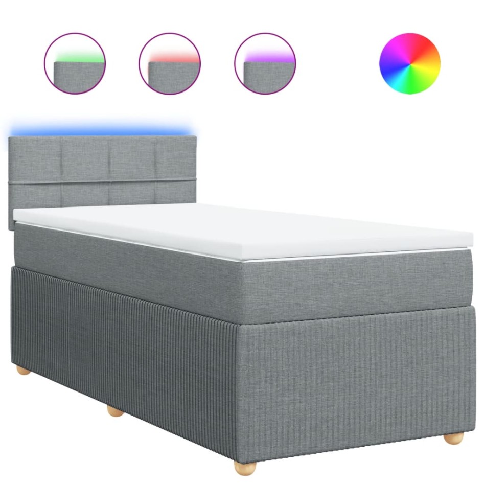 Cama box spring con colchón tela gris claro 90x190