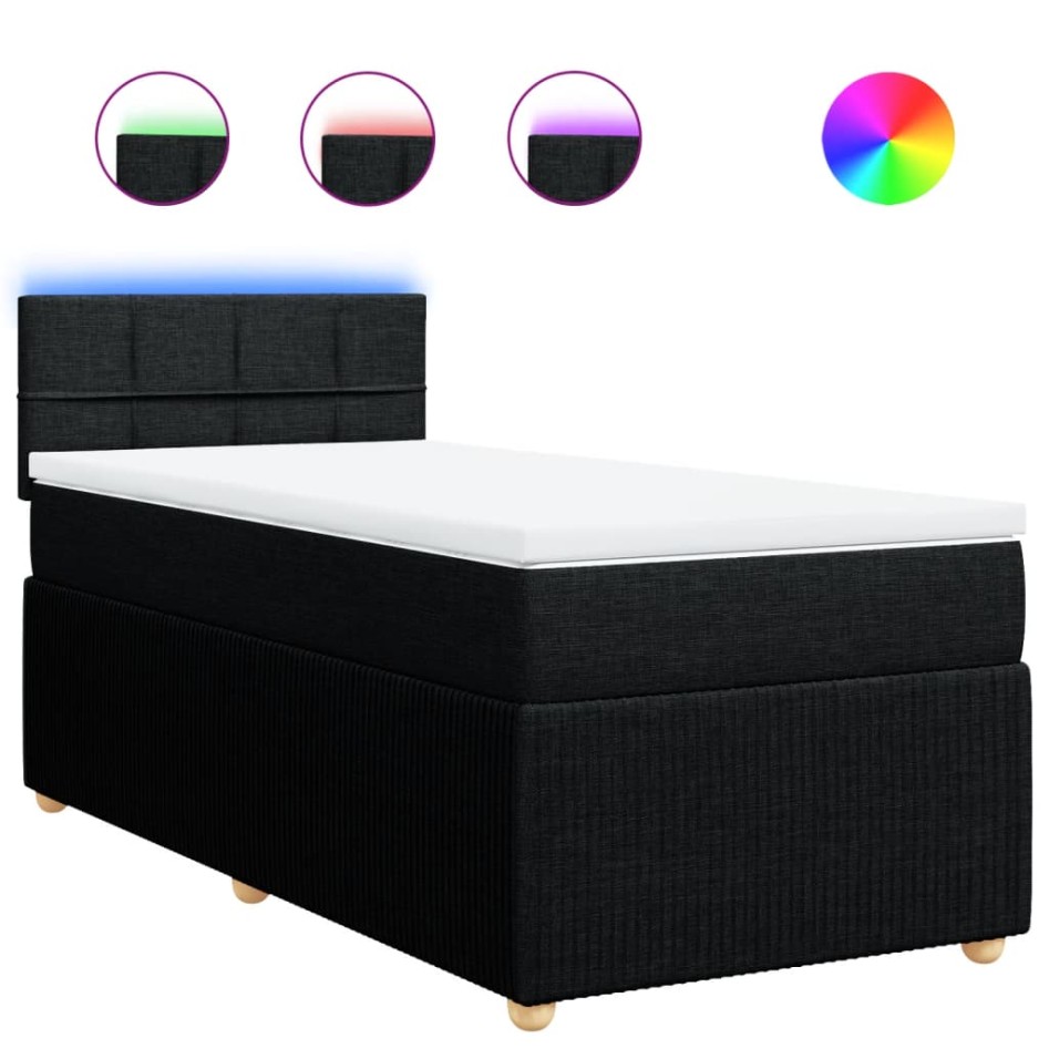 Cama box spring con colchón tela negro 90x190