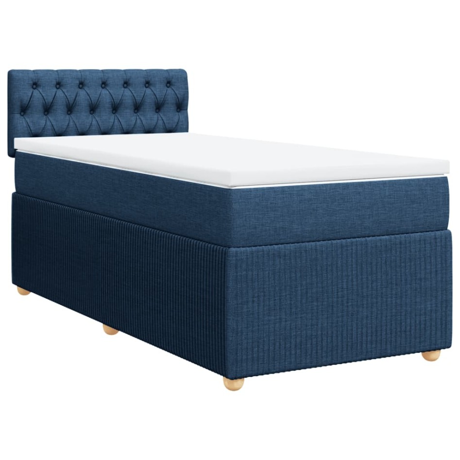 Cama box spring con colchón tela azul 90x190
