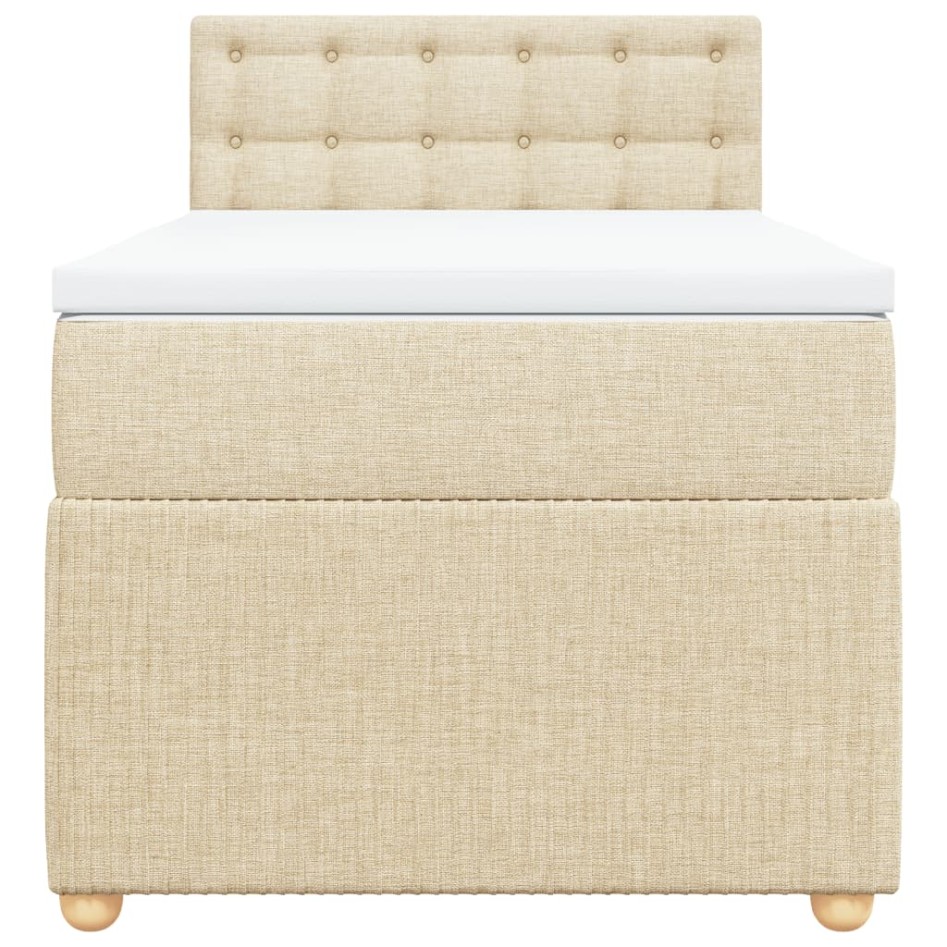 Cama box spring con colchón tela color crema 90x190