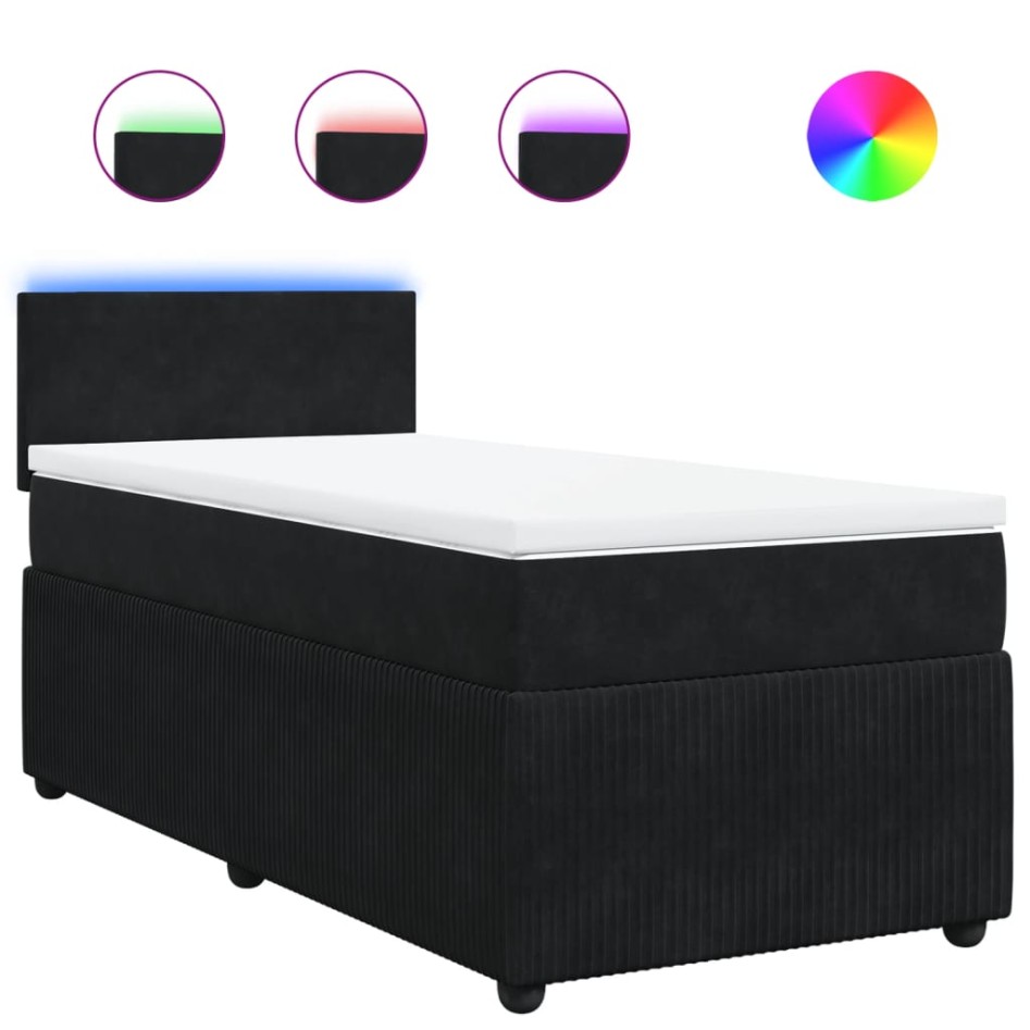 Cama box spring con colchón terciopelo negro 80x200