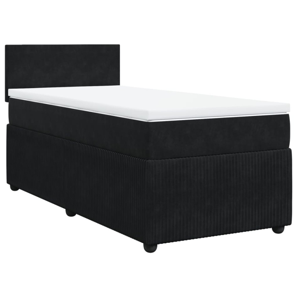 Cama box spring con colchón terciopelo negro 80x200