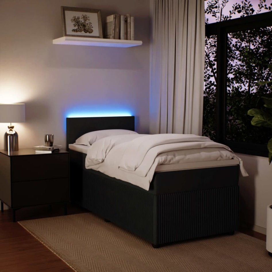 Cama box spring con colchón terciopelo negro 80x200