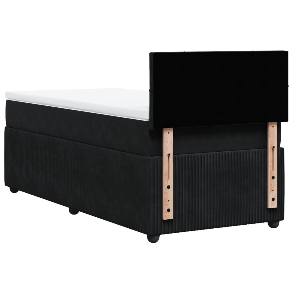Cama box spring con colchón terciopelo negro 80x200