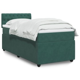 Cama box spring con colchón terciopelo verde oscuro 80x200