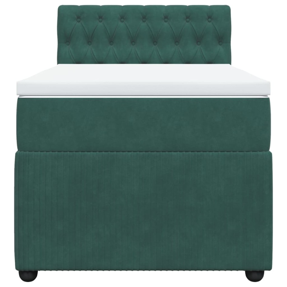 Cama box spring con colchón terciopelo verde oscuro 80x200