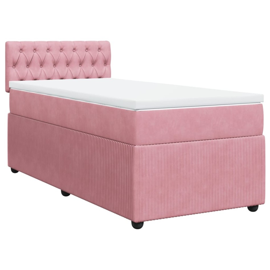 Cama box spring con colchón terciopelo rosa 80x200