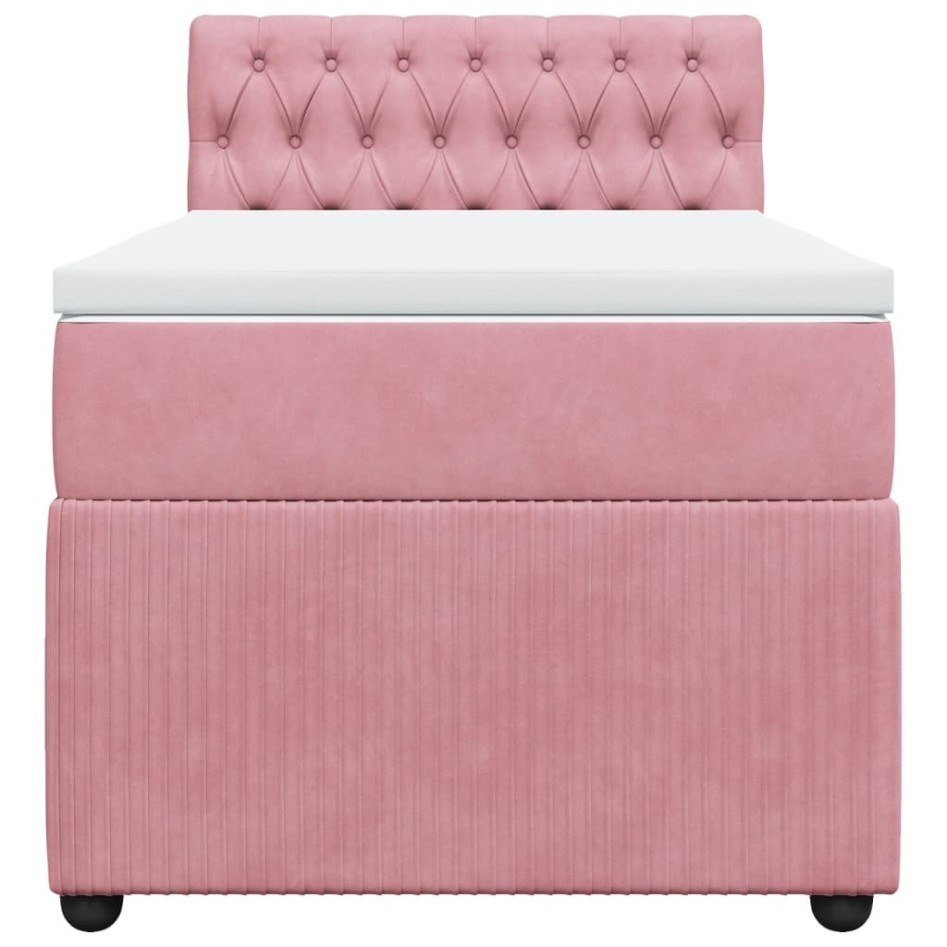 Cama box spring con colchón terciopelo rosa 80x200