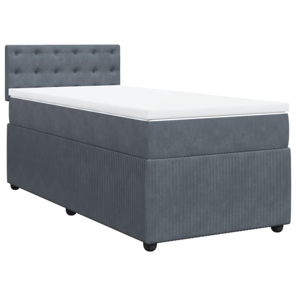 Cama box spring con colchón terciopelo gris oscuro 90x190