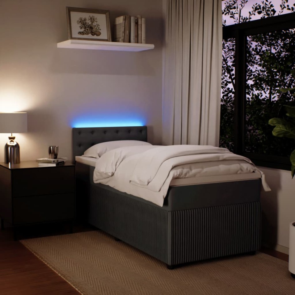 Cama box spring con colchón terciopelo gris oscuro 90x190
