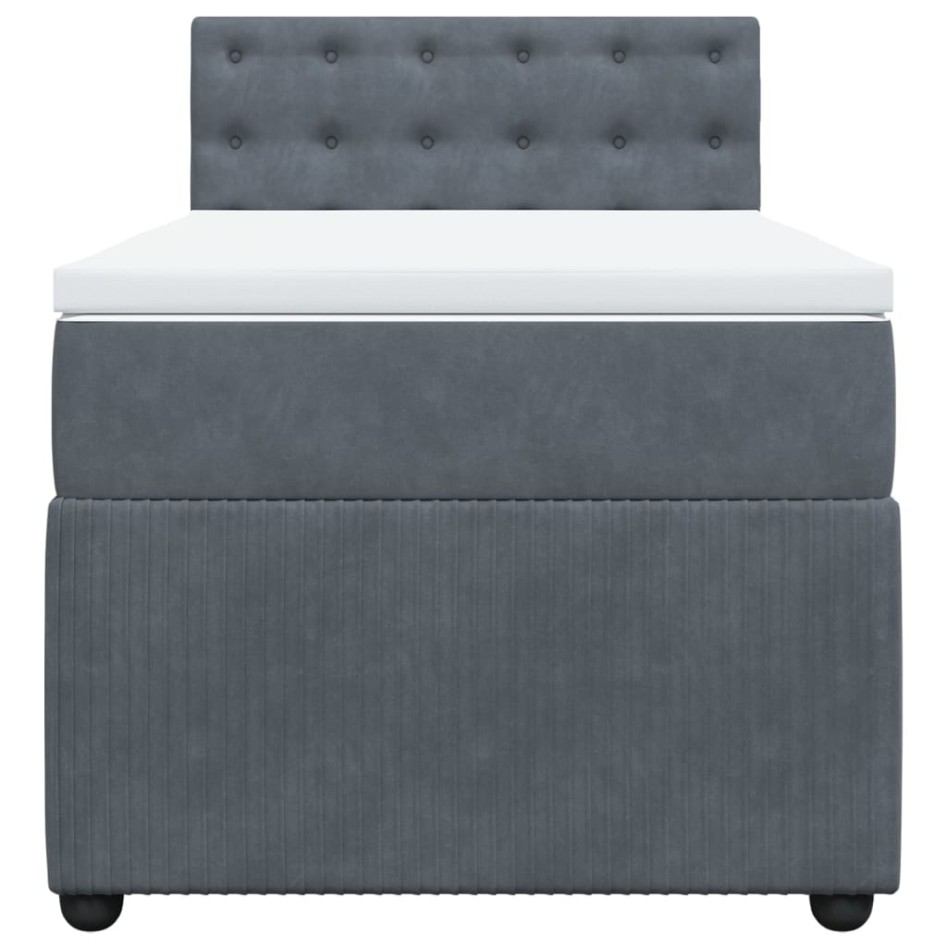 Cama box spring con colchón terciopelo gris oscuro 90x190