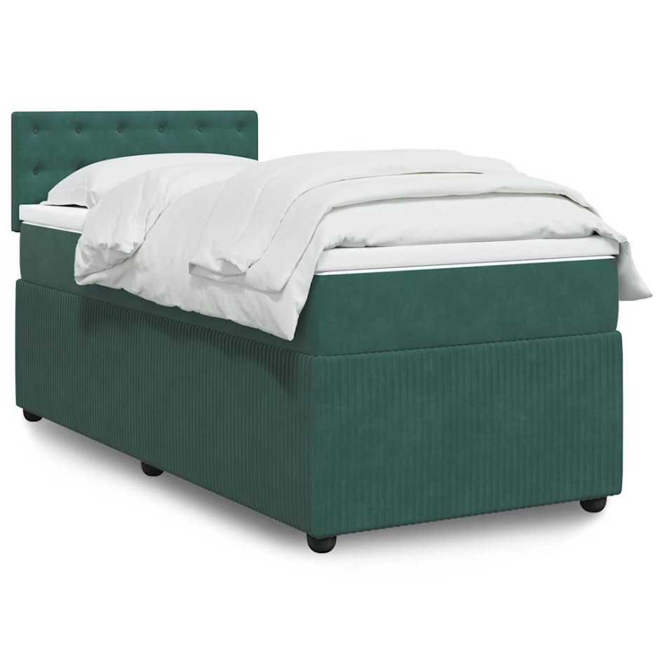 Cama box spring con colchón terciopelo verde oscuro 90x190